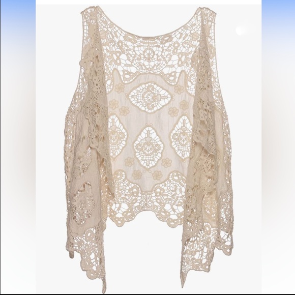 Jastie Bohemian Crochet Open Stitch Festival Vest Ivory Fairy Whimsigoth-OS - Picture 2 of 7